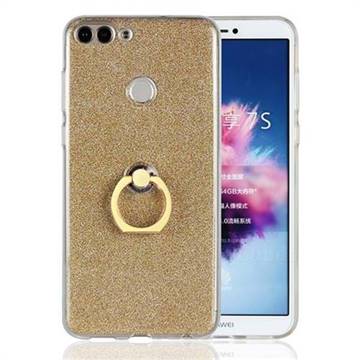 Luxury Soft TPU Glitter Back Ring Cover with 360 Rotate Finger Holder Buckle for Huawei P Smart(Enjoy 7S) - Golden