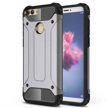 King Kong Armor Premium Shockproof Dual Layer Rugged Hard Cover for Huawei P Smart(Enjoy 7S) - Silver Grey