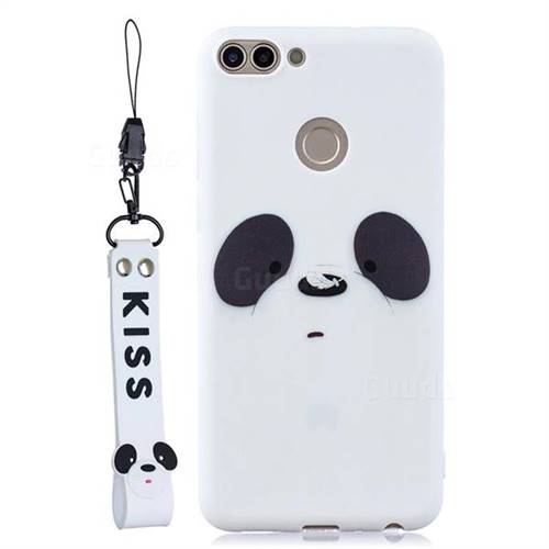 White Feather Panda Soft Kiss Candy Hand Strap Silicone Case for Huawei P Smart(Enjoy 7S)
