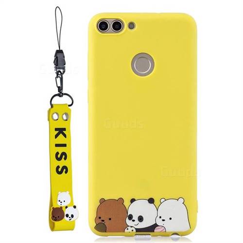 Yellow Bear Family Soft Kiss Candy Hand Strap Silicone Case for Huawei P Smart(Enjoy 7S)