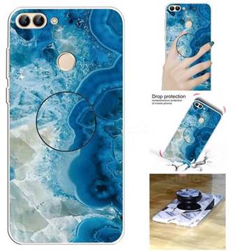 Sea Blue Marble Pop Stand Holder Varnish Phone Cover for Huawei P Smart(Enjoy 7S)