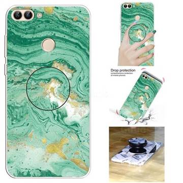 Dark Green Marble Pop Stand Holder Varnish Phone Cover for Huawei P Smart(Enjoy 7S)