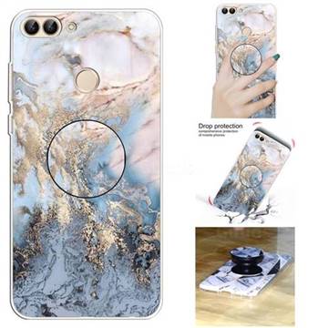 Golden Gray Marble Pop Stand Holder Varnish Phone Cover for Huawei P Smart(Enjoy 7S)