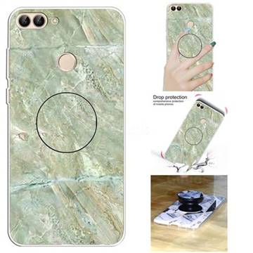 Light Green Marble Pop Stand Holder Varnish Phone Cover for Huawei P Smart(Enjoy 7S)