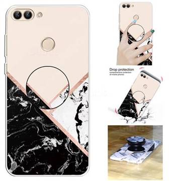 Black White Marble Pop Stand Holder Varnish Phone Cover for Huawei P Smart(Enjoy 7S)