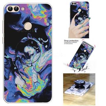 Black Purple Marble Pop Stand Holder Varnish Phone Cover for Huawei P Smart(Enjoy 7S)
