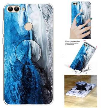 Dark Blue Marble Pop Stand Holder Varnish Phone Cover for Huawei P Smart(Enjoy 7S)