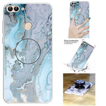 Silver Blue Marble Pop Stand Holder Varnish Phone Cover for Huawei P Smart(Enjoy 7S)