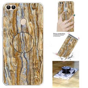 Brown Golden Marble Pop Stand Holder Varnish Phone Cover for Huawei P Smart(Enjoy 7S)