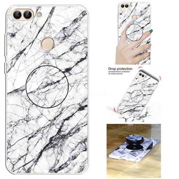 White Marble Pop Stand Holder Varnish Phone Cover for Huawei P Smart(Enjoy 7S)