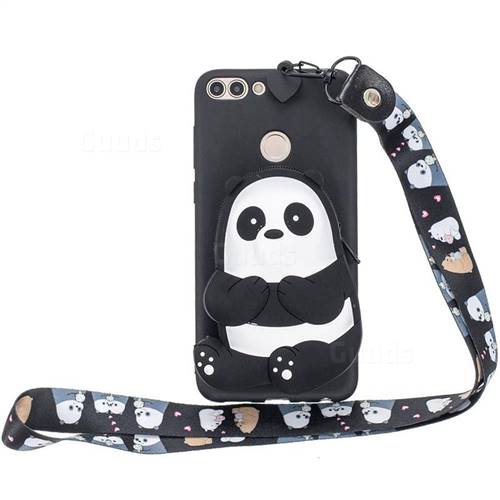Cute Panda Neck Lanyard Zipper Wallet Silicone Case for Huawei P Smart(Enjoy 7S)