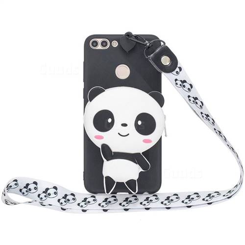 White Panda Neck Lanyard Zipper Wallet Silicone Case for Huawei P Smart(Enjoy 7S)