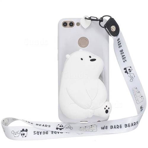 White Polar Bear Neck Lanyard Zipper Wallet Silicone Case for Huawei P Smart(Enjoy 7S)