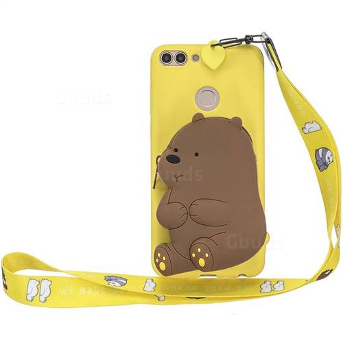 Yellow Bear Neck Lanyard Zipper Wallet Silicone Case for Huawei P Smart(Enjoy 7S)