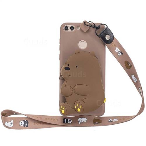Brown Bear Neck Lanyard Zipper Wallet Silicone Case for Huawei P Smart(Enjoy 7S)