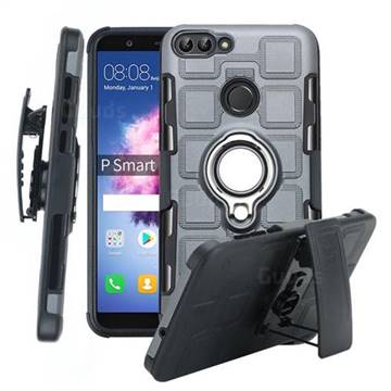 3 in 1 PC + Silicone Leather Phone Case for Huawei P Smart(Enjoy 7S) - Gray