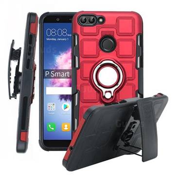 3 in 1 PC + Silicone Leather Phone Case for Huawei P Smart(Enjoy 7S) - Red