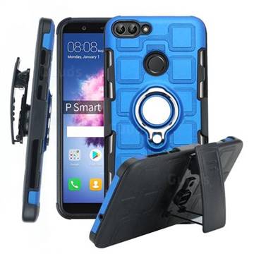 3 in 1 PC + Silicone Leather Phone Case for Huawei P Smart(Enjoy 7S) - Dark Blue