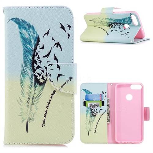 Feather Bird Leather Wallet Case for Huawei P Smart(Enjoy 7S)