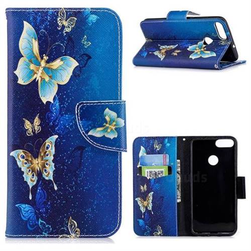 Golden Butterflies Leather Wallet Case for Huawei P Smart(Enjoy 7S)