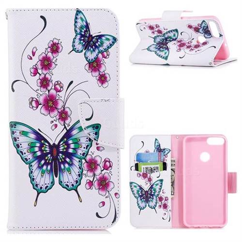 Peach Butterfly Leather Wallet Case for Huawei P Smart(Enjoy 7S)