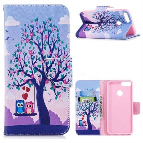 Tree and Owls Leather Wallet Case for Huawei P Smart(Enjoy 7S)