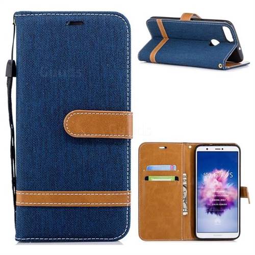 Jeans Cowboy Denim Leather Wallet Case for Huawei P Smart(Enjoy 7S) - Dark Blue