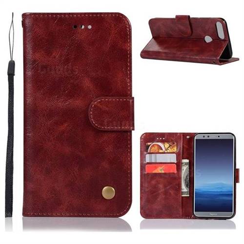 Luxury Retro Leather Wallet Case for Huawei P Smart(Enjoy 7S) - Wine Red