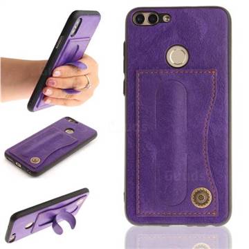 Retro Leather Coated Back Cover with Hidden Kickstand and Card Slot for Huawei P Smart(Enjoy 7S) - Purple