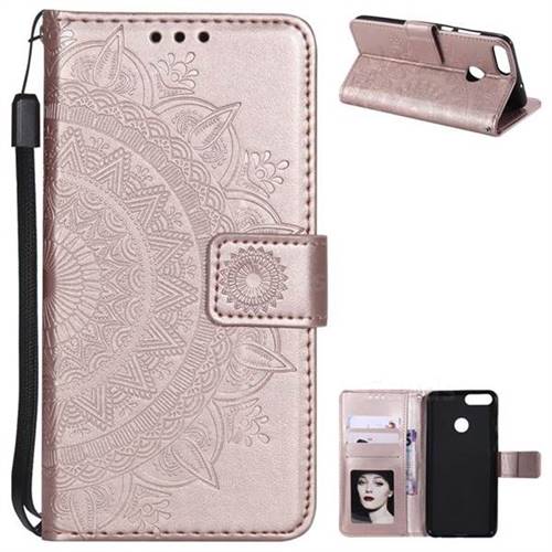 Intricate Embossing Datura Leather Wallet Case for Huawei P Smart(Enjoy 7S) - Rose Gold