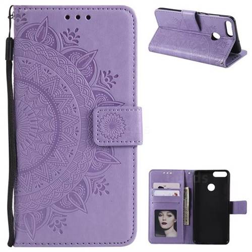 Intricate Embossing Datura Leather Wallet Case for Huawei P Smart(Enjoy 7S) - Purple