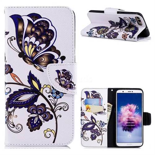 Butterflies and Flowers Leather Wallet Case for Huawei P Smart(Enjoy 7S)