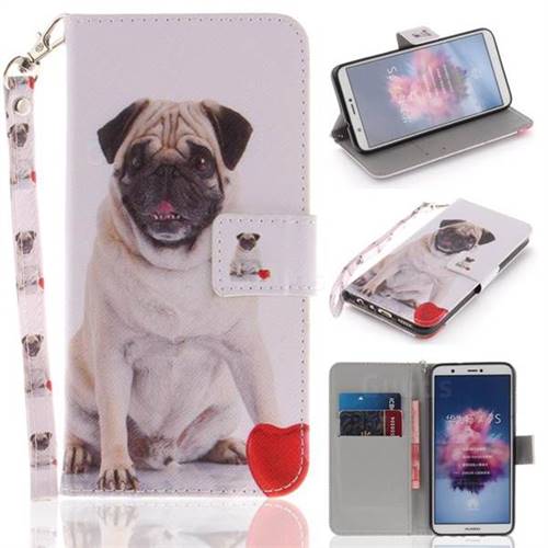 Pug Dog Hand Strap Leather Wallet Case for Huawei P Smart(Enjoy 7S)
