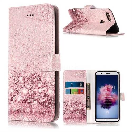 Glittering Rose Gold PU Leather Wallet Case for Huawei P Smart(Enjoy 7S)
