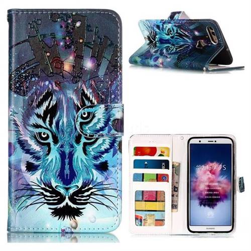 Ice Wolf 3D Relief Oil PU Leather Wallet Case for Huawei P Smart(Enjoy 7S)