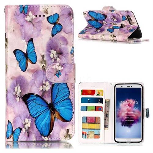 Purple Flowers Butterfly 3D Relief Oil PU Leather Wallet Case for Huawei P Smart(Enjoy 7S)