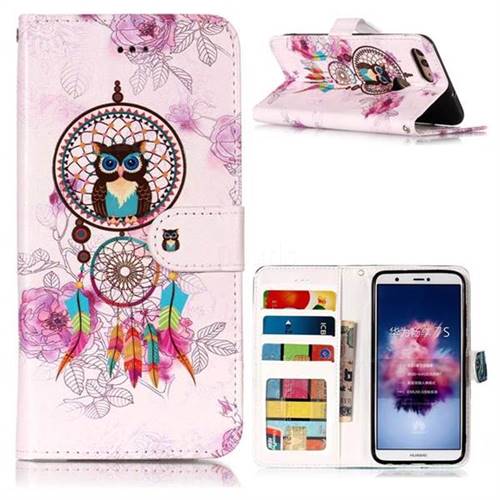 Wind Chimes Owl 3D Relief Oil PU Leather Wallet Case for Huawei P Smart(Enjoy 7S)