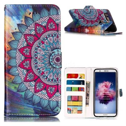 Mandala Flower 3D Relief Oil PU Leather Wallet Case for Huawei P Smart(Enjoy 7S)