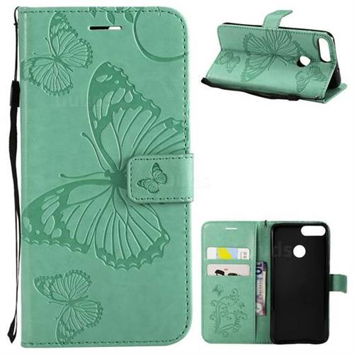 Embossing 3D Butterfly Leather Wallet Case for Huawei P Smart(Enjoy 7S) - Green