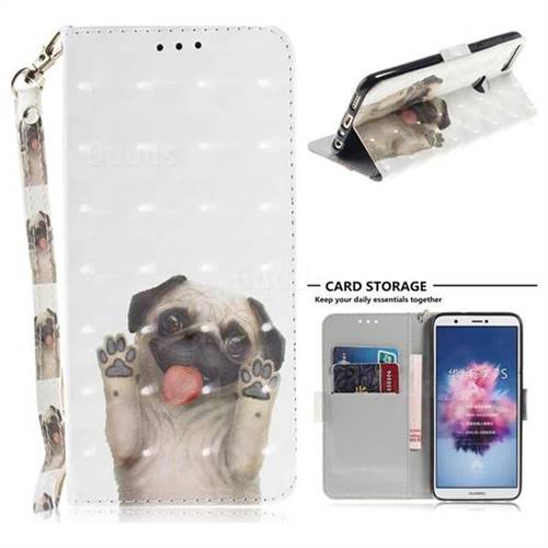 Pug Dog 3D Painted Leather Wallet Phone Case for Huawei P Smart(Enjoy 7S)
