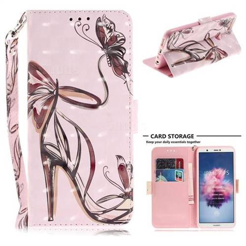 Butterfly High Heels 3D Painted Leather Wallet Phone Case for Huawei P Smart(Enjoy 7S)