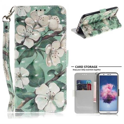 Watercolor Flower 3D Painted Leather Wallet Phone Case for Huawei P Smart(Enjoy 7S)