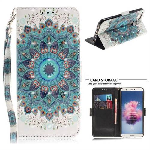 Peacock Mandala 3D Painted Leather Wallet Phone Case for Huawei P Smart(Enjoy 7S)