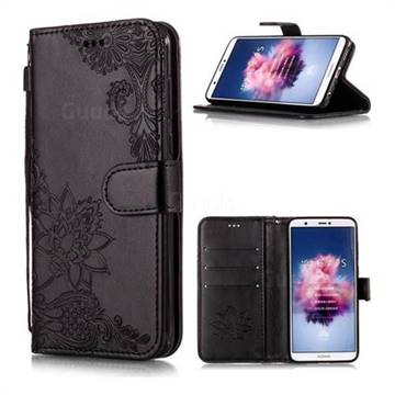 Intricate Embossing Lotus Mandala Flower Leather Wallet Case for Huawei P Smart(Enjoy 7S) - Black