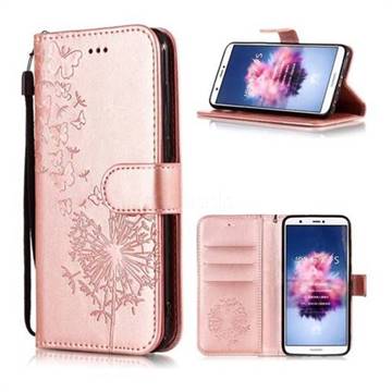Intricate Embossing Dandelion Butterfly Leather Wallet Case for Huawei P Smart(Enjoy 7S) - Rose Gold