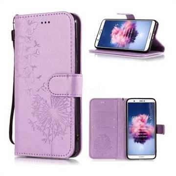 Intricate Embossing Dandelion Butterfly Leather Wallet Case for Huawei P Smart(Enjoy 7S) - Purple