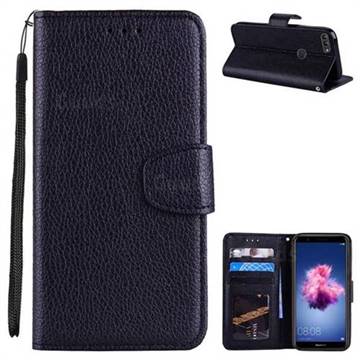 Litchi Pattern PU Leather Wallet Case for Huawei P Smart(Enjoy 7S) - Black