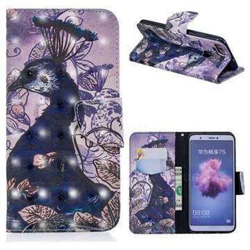 Purple Peacock 3D Painted Leather Wallet Phone Case for Huawei P Smart(Enjoy 7S)