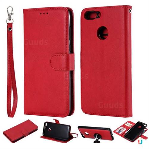 Retro Greek Detachable Magnetic PU Leather Wallet Phone Case for Huawei P Smart(Enjoy 7S) - Red