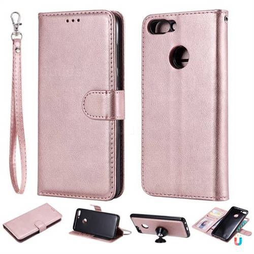 Retro Greek Detachable Magnetic PU Leather Wallet Phone Case for Huawei P Smart(Enjoy 7S) - Rose Gold